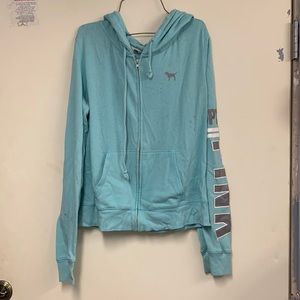 VS pink, light blue zip up jacket
